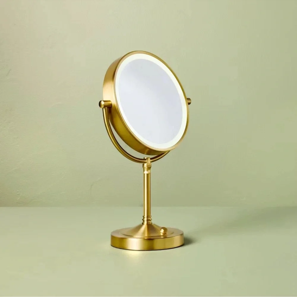 Hearth & Hand Rechargeable 3x Magnification Gold LED Lights Vanity Mirror Brass